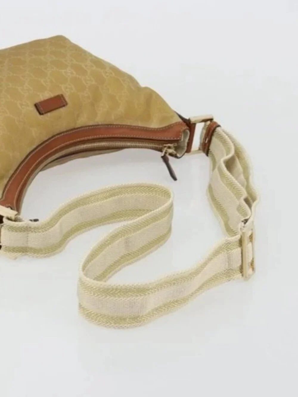 GUCCI GG Canvas Shoulder Bag Nylon Beige Gold 181092 Auth 178909